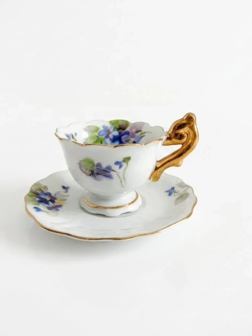 Vintage Occupied Japan Hand Painted Miniature Teacup & Saucer Set Violets